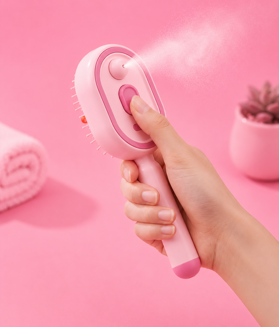 【Fathersdaygift】Multi-Function Hair Mist Spray Comb - Portable Detangling Brush with Fine Mist Nozzle, Refillable with Water, Leave-In Conditioner or Essential Oil, Suitable for All Hair Types